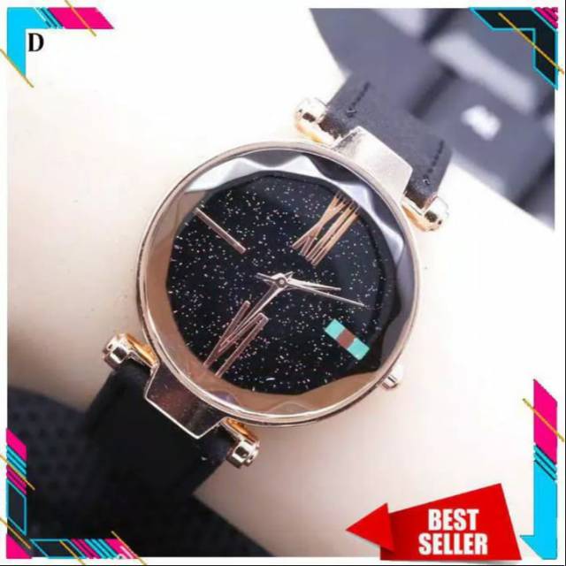 Jam tangan Guci kaca Kristal tali kulit