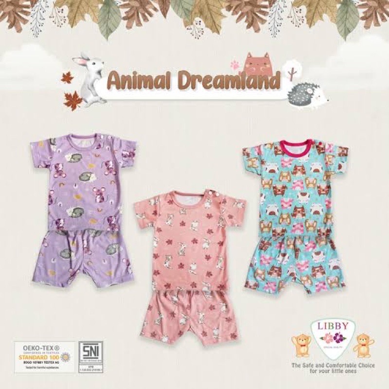 Setelan Pendek Kancing Pundak (Oblong) Libby Motif Mix Girl, Animal Dreamland size S M L 2L/LB XL XX