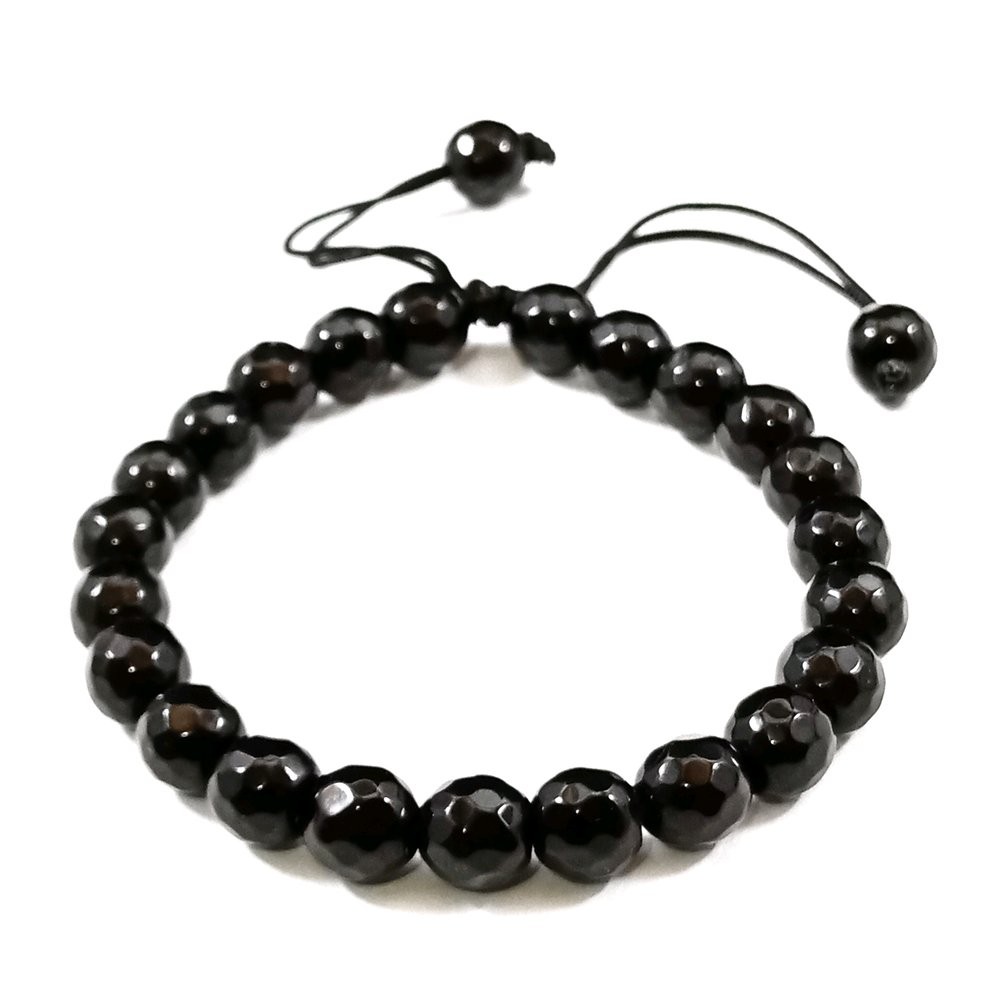 Gelang Tangan Batu Black Onix Cutting Diameter 8mm Model Tali Serut Shambala Beda Dari Yang Lain