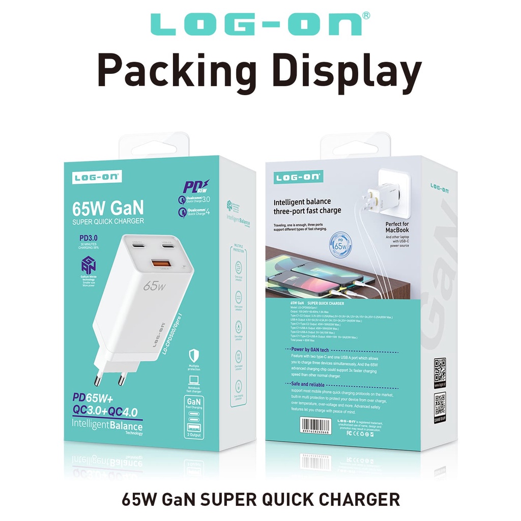 ADAPTOR CHARGER LOG ON LO-CPD600 LO-CPD500 GaN LO-CPD300 LO-CPD200 HERO II - ADAPTOR C TO C SUPER QUICK CHARGER