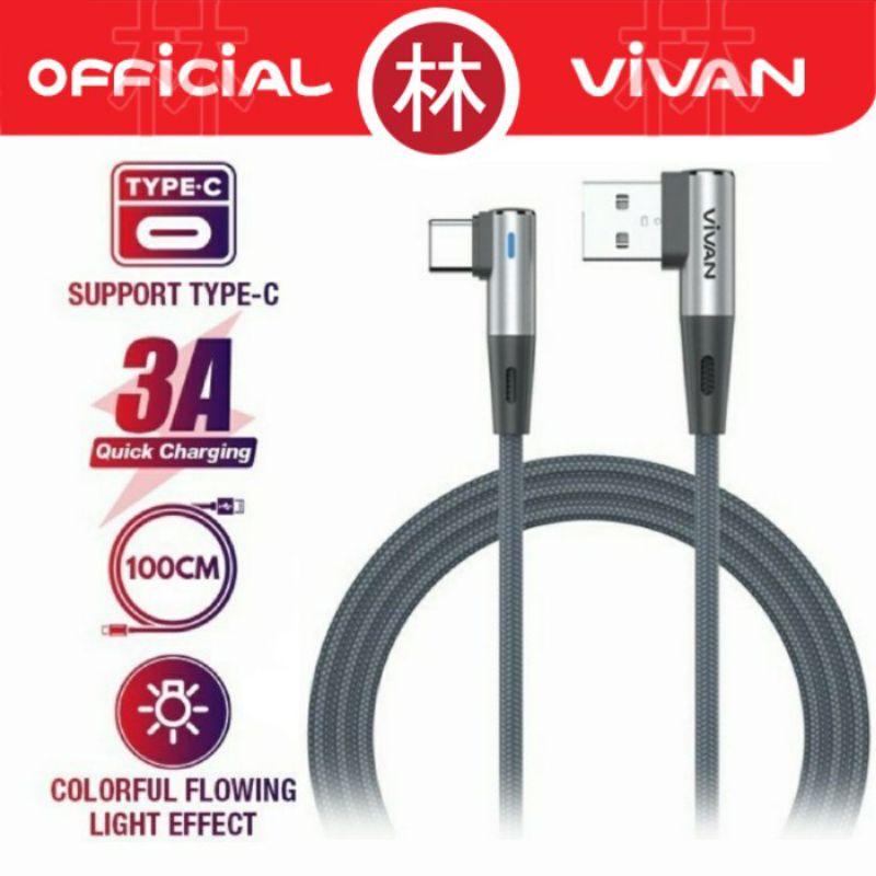 KABEL DATA GAMING Micro USB / lightning / type C / VIVAN BWM100S / BWL100S / BWC100S / BWM / BWC /BWL Fast Charging 2.4A 100cm 90° Android - ORIGINAL garansi resmi 1th