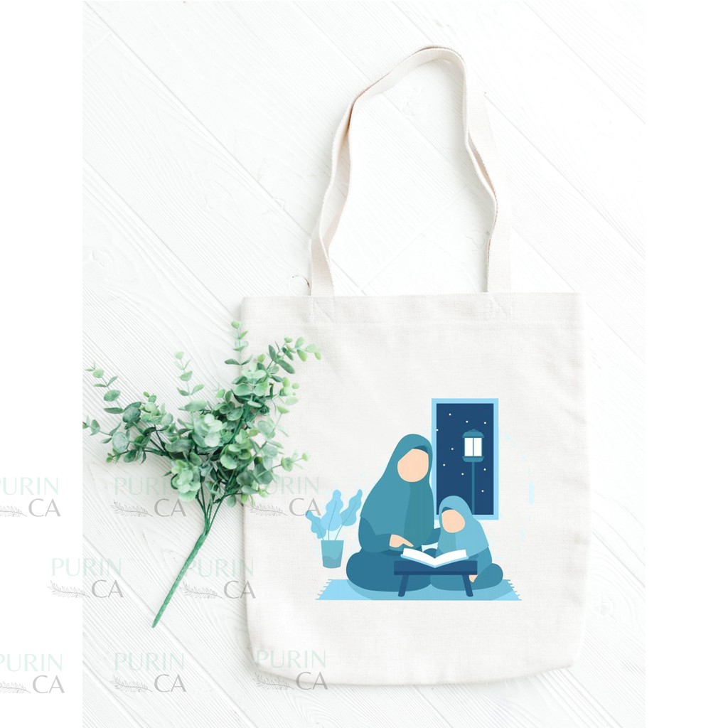 Tote bag Kanvas Custom Gambar Keluarga Hijab