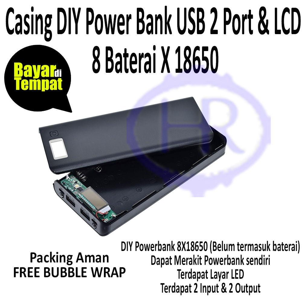 BUNDLING ! DIY Powerbank 8X18650 LCD 2 Port + Baterai 18650 8pcs / ROVTOP DIY Power Bank Case 8x18650 2 Port + Display - A8 / DIY Power Bank Case 8x18650 2 Port + Display - A8 / Casing PowerBank DIY Dual USB Port Fast Charging