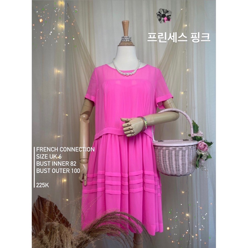Midi Dress setelan inner outer chiffon sifon pink fanta stabilo fushia fuschia murah