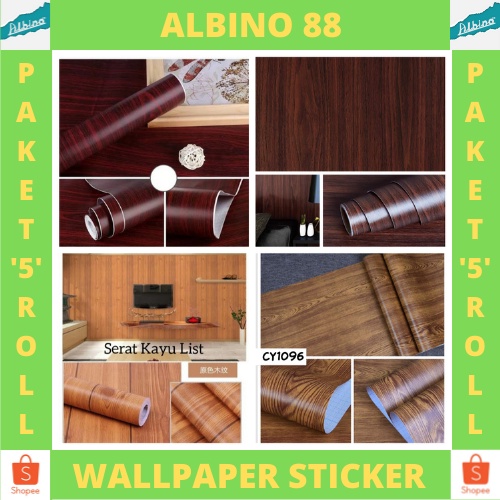 Bisa COD Paket 5 Roll Wallpaper Stiker Dinding / Wallpaper Sticker Dinding Motif Serat Kayu / Wallpaper Sticker Dinding Dekorasi / Wallpaper Sticker Dinding Hight Quality Premium Best Seller Penjualan Terbanyak