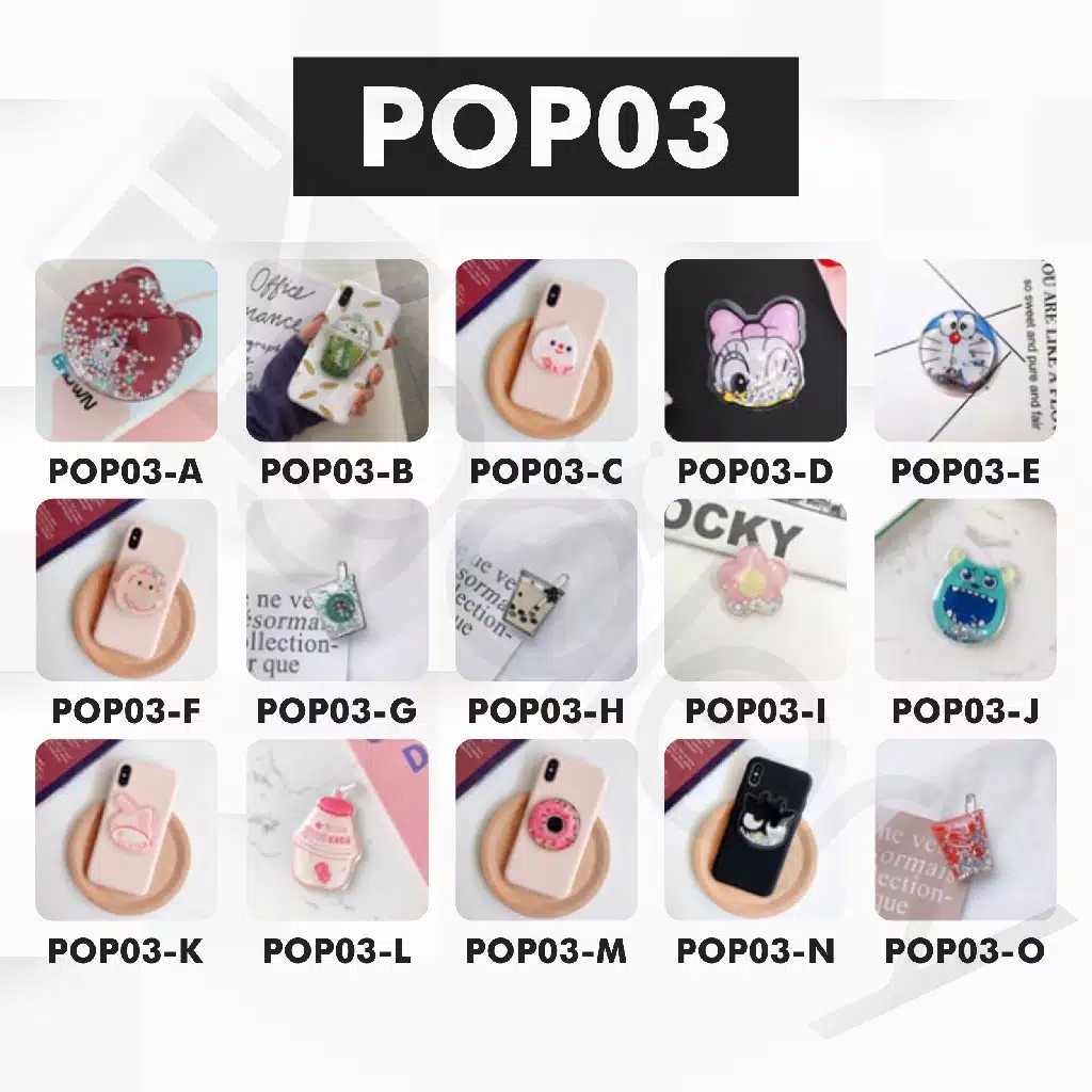 [IMPOR] Fashion Fair - POP SOCKET QUICKSAND GLITER DESAIN KARTUN CUTE PHONE HOLDER EXPANDING