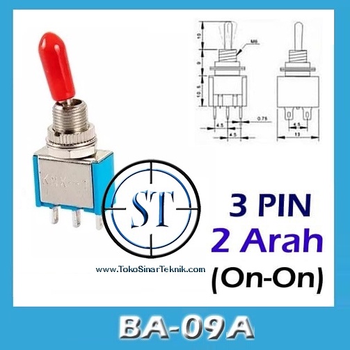 BA-09A Toggle Sw 3P Saklar Togel Switch 3 Pin KNX-1 Tuas gagang 2 Arah 3 kaki on on