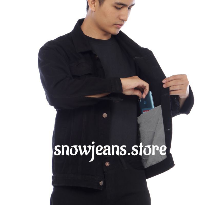 jaket jeans sanwash /jaket jeans murah / jaket jeans pria/jaket jeans / jaket jeans couple / jaket jeans snow black cod-Hitam