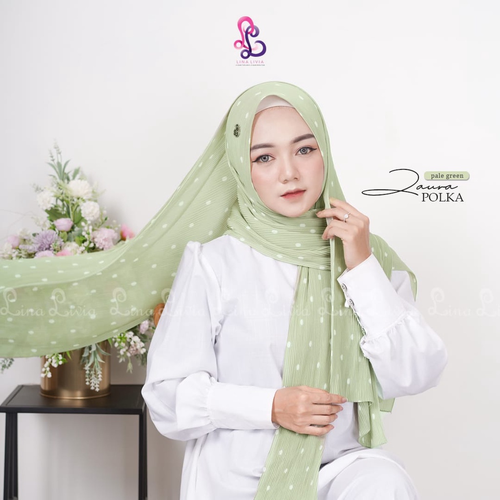 Linalivia Hijab - Pashmina Full Plisket motif polka ZAURA PLISKET POLKA ceruty baby doll