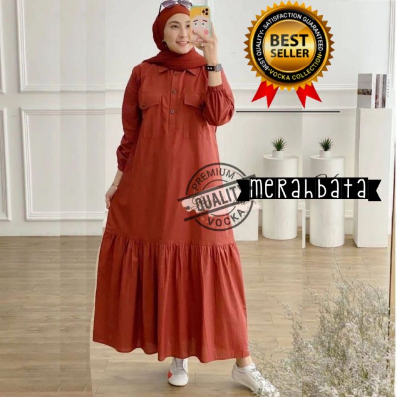 Gamis Dress MARSYA Rayon Premium warna Hitam Marun Navy Model Terbaru  Kekinian FREE BROSS