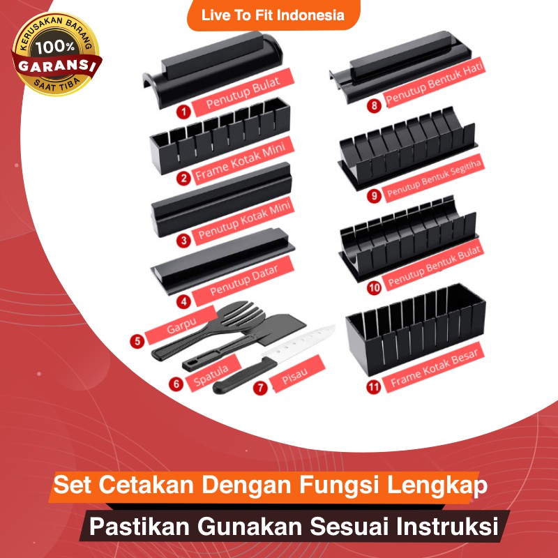 Peralatan Perlengkapan Alat Cetakan Buat Sushi Roll Roller Maker Professional Lengkap 10 Set