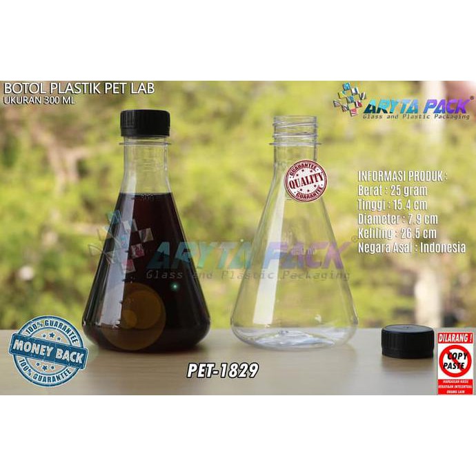 PET1829. BOTOL PLASTIK MINUMAN 300ML LAB TUTUP SEGEL HITAM