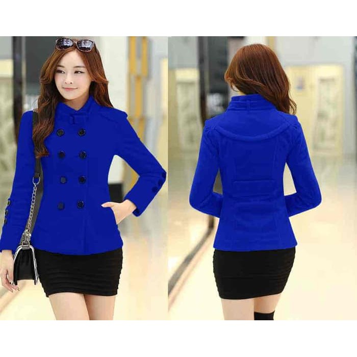 Import Blazer Wanita Casual Lengan Panjang Model Kancing Dua Baris Longgar Motif Kotak Kotak