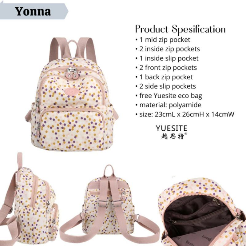 Tas ransel small wanita fashion backpack kecil yuesite yonna original waterproof