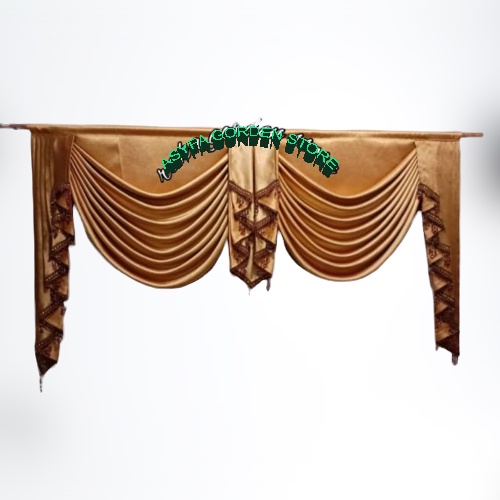 Gorden Poni Sepanyol Warna Gold Minimalis Korden Jendela Poni Gelombang Hordeng Pintu kamar Murah Ti