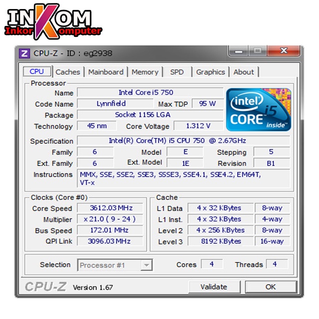 Processor Procie I5 750 2.66 GHz Socket 1156 + FAN Intel ORI Seken