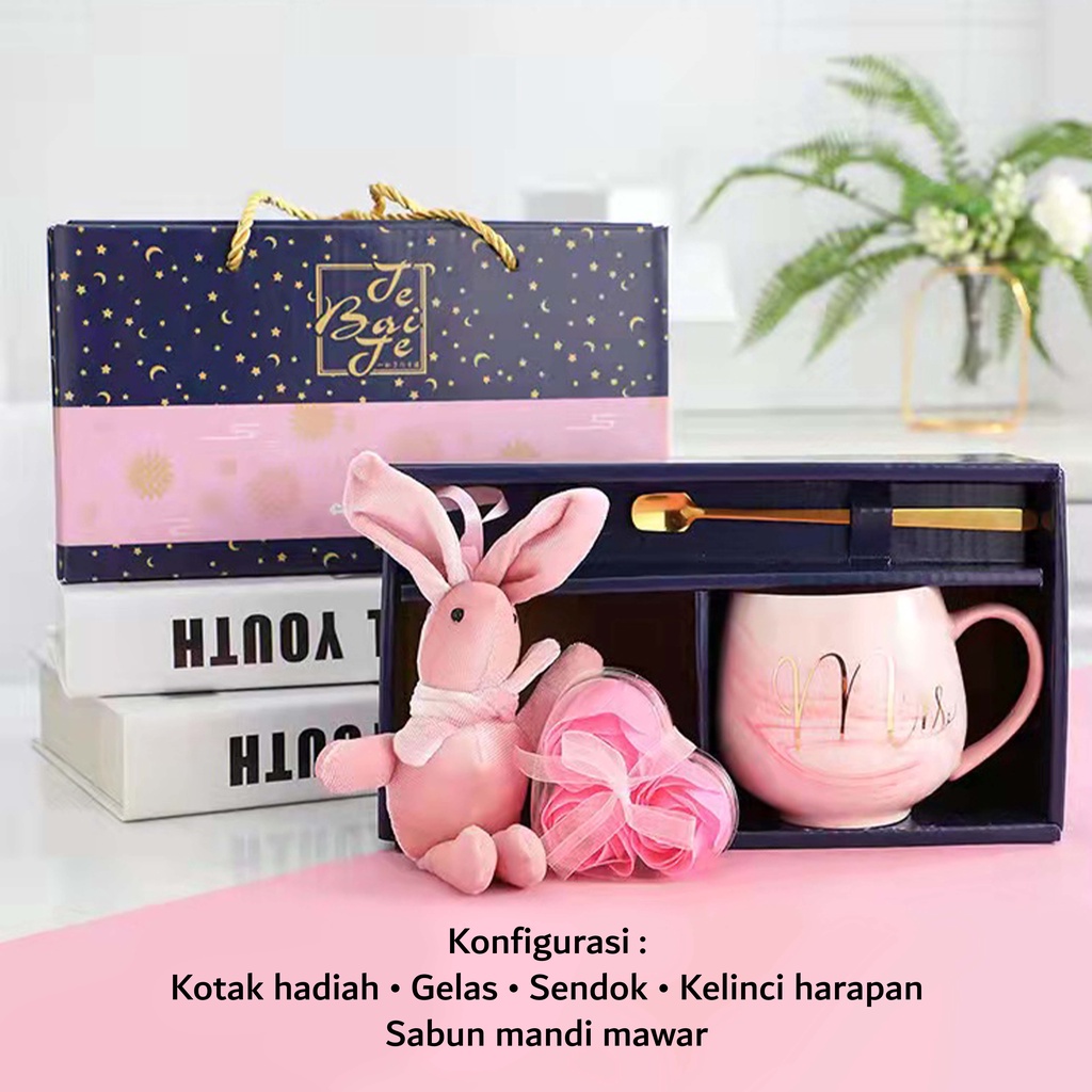 Set kotak hadiah gelas keramik couple gaya eropa utara gelas kopi mug hadiah pernikahan Mangkok Keramik