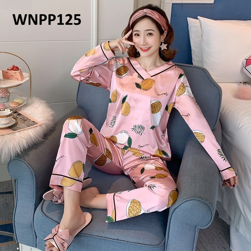 Piyama Wanita Baju Tidur Wanita Satin V Neck Friut