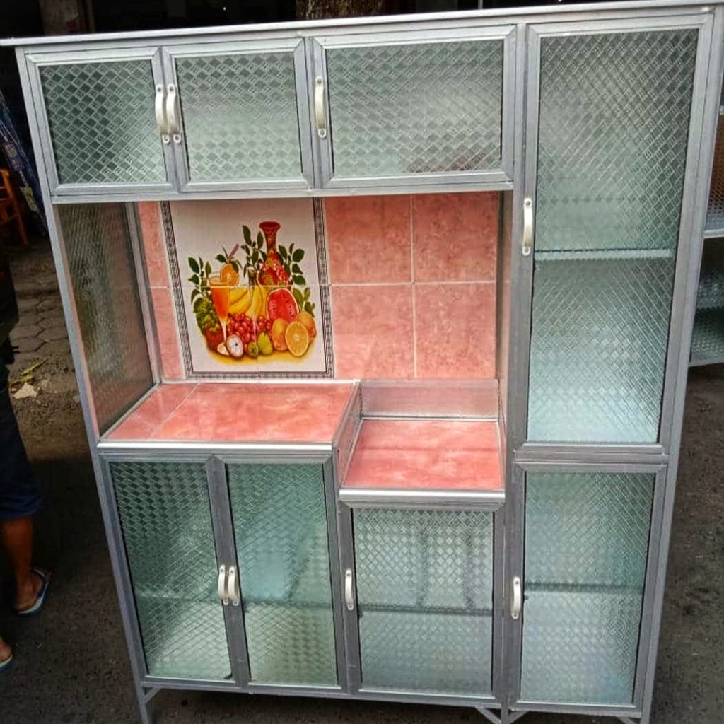 RAK PIRING KERAMIK ALUMUNIUM 4 PINTU LEMARI PERLENGKAPAN DAPUR