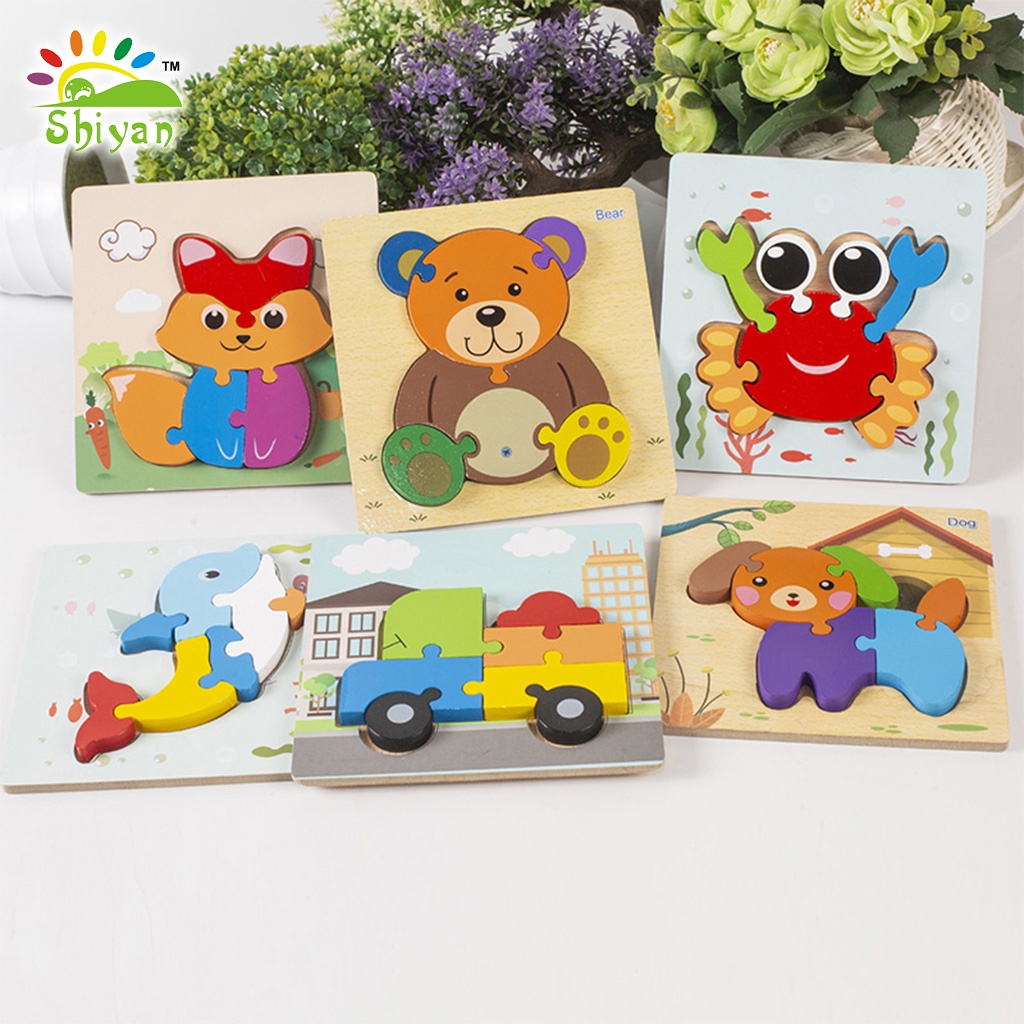 [Shiyan] mainan puzzle kayu jenis jigsaw warna / mainan edukasi anak 3D wooden puzzle children education toys jigsaw