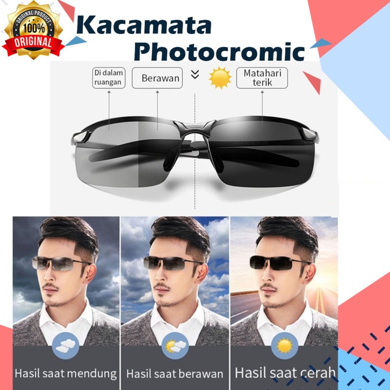 Kacamata Photocromic Pria lensa Kekinian Anti Radiasi kacamata polarized lensa siang malam Hitam ORI