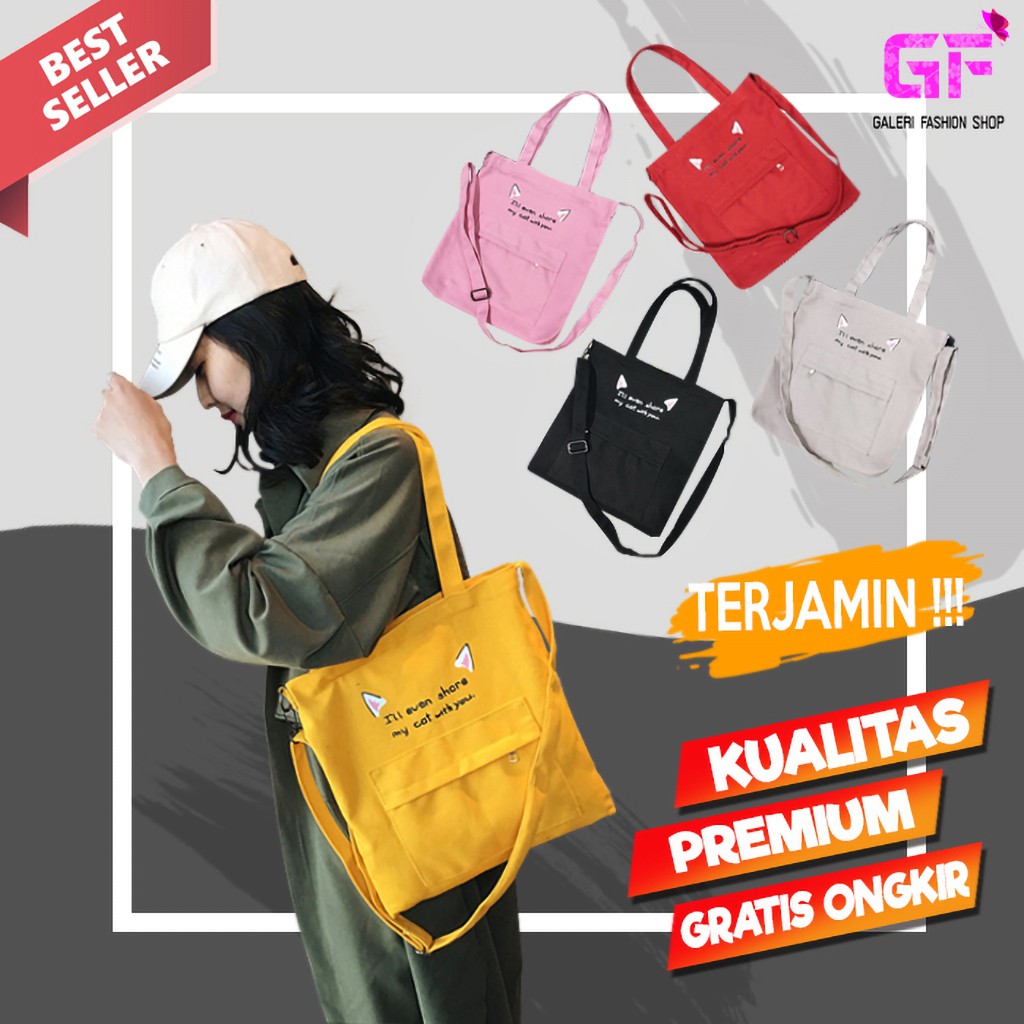 TAS TOTE BAG TOTEBAG SLING HAND BAG SELEMPANG JINJING WANITA CEWEK IMPORT PREMIUM ORI KANVAS GF247