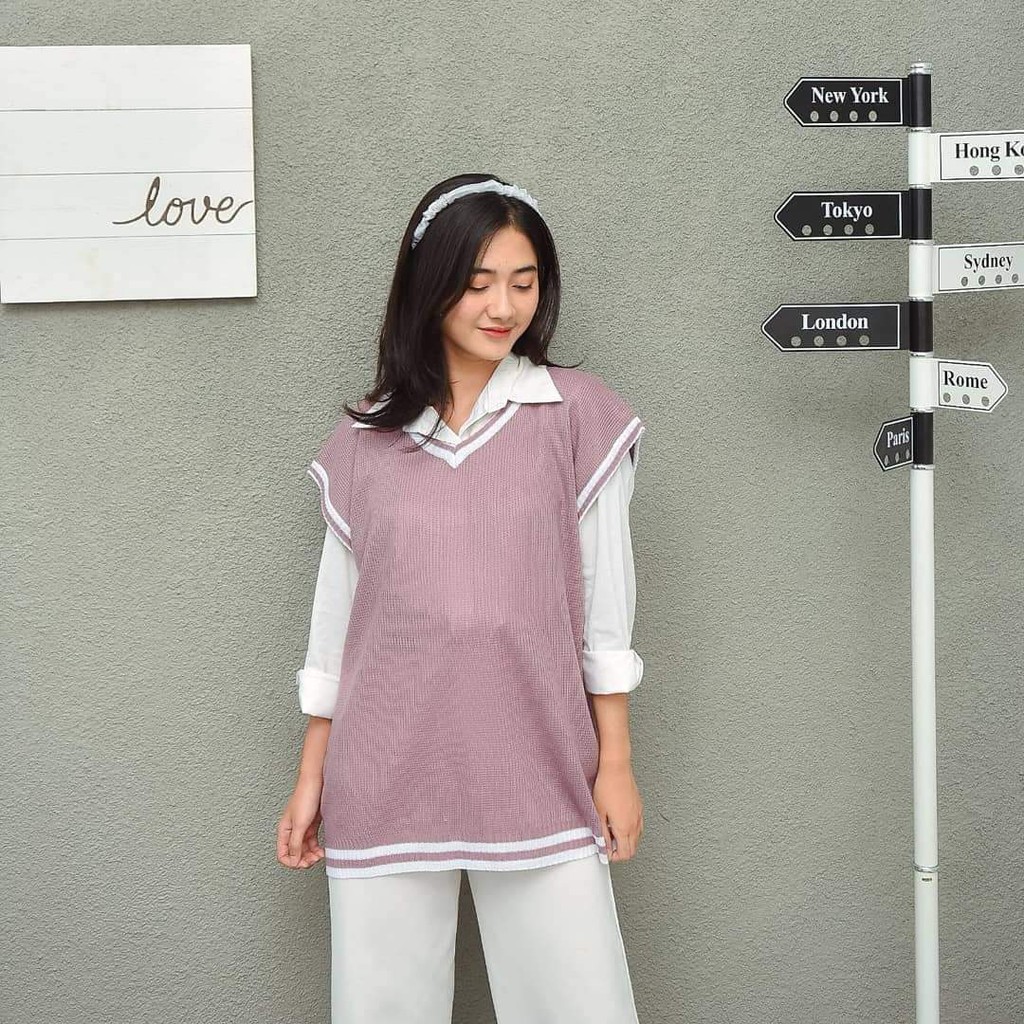 Sweater VEST HANIFAH l Atasan Wanita l Pakaian Rajut Wanita l Rompi Rajut Wanita l Rajut Outwear