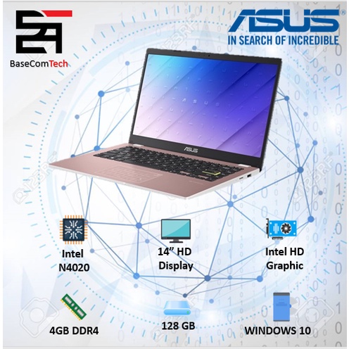 Laptop Asus Vivobook E410MA INTEL N4020 RAM 4GB 128/192GB 14HD WINDOWS 10-PINK 128GB SSD HD