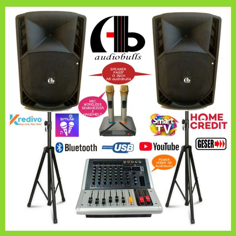 Paket Sound System Speaker 12 INCH AB Audiobulls Karaoke Smart Tv Ori