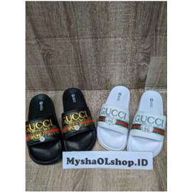 [Flash SALE] Gucci Flip Flop Hitam Slip On Sandal Selop Slop Slide Pria Dan Wanita Dewasa Distro Ter