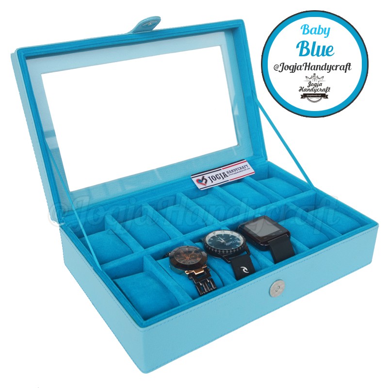 (PROMO) FULL COLOR Kotak Tempat Jam Tangan Isi 12 / Box Jam / Watch Box /  Wadah Jam-Biru Muda