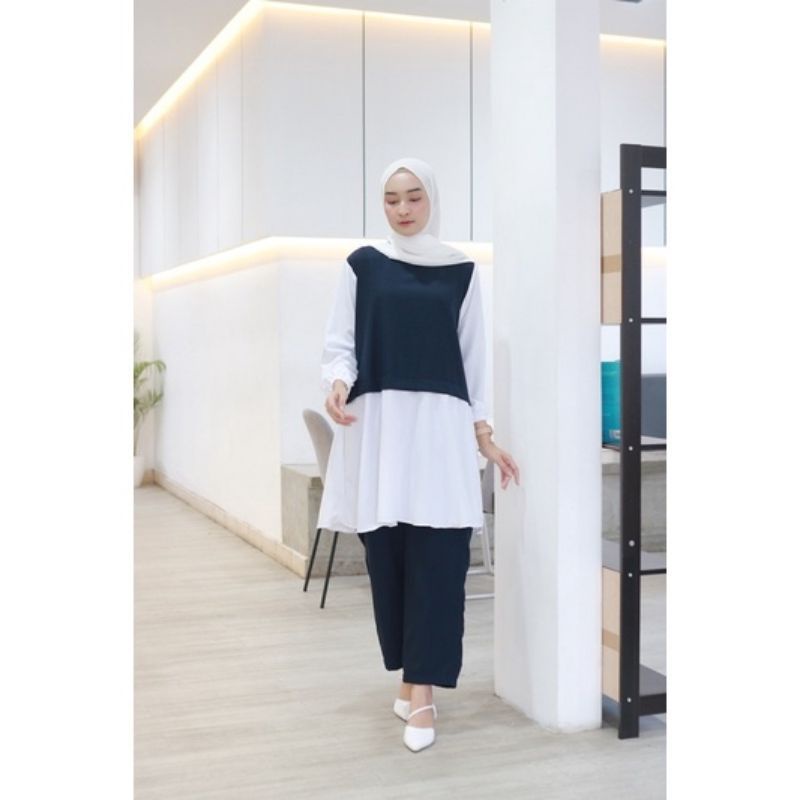 (MELIKA TUNIK) TUNIK MOSCRAPE POLA KOMBINASI DENGAN MODEL RETRO & KOREA