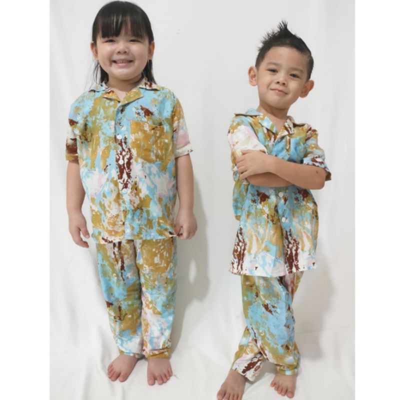 pajamas tie dye set/piyama couple rayon one tiedye set baju tidur piama anak dan ibu premium viscose