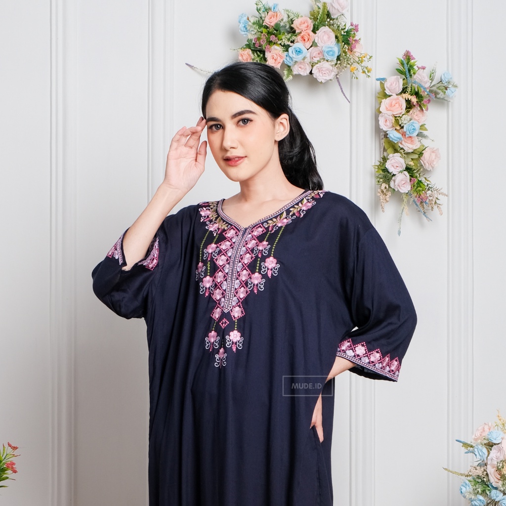 Daster jumbo bordir tasik Alisa | home dress big size katun rayon premium