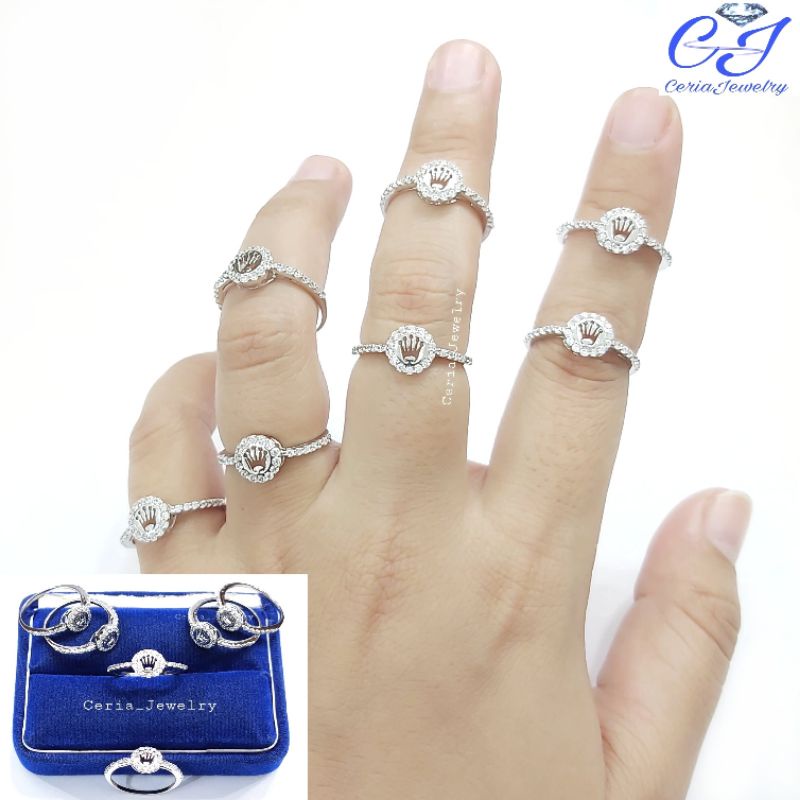 Cincin Perak Asli Silver 925 Lapis Emas Model Rolex Permata Keliling - Perhiasan Perak Wanita