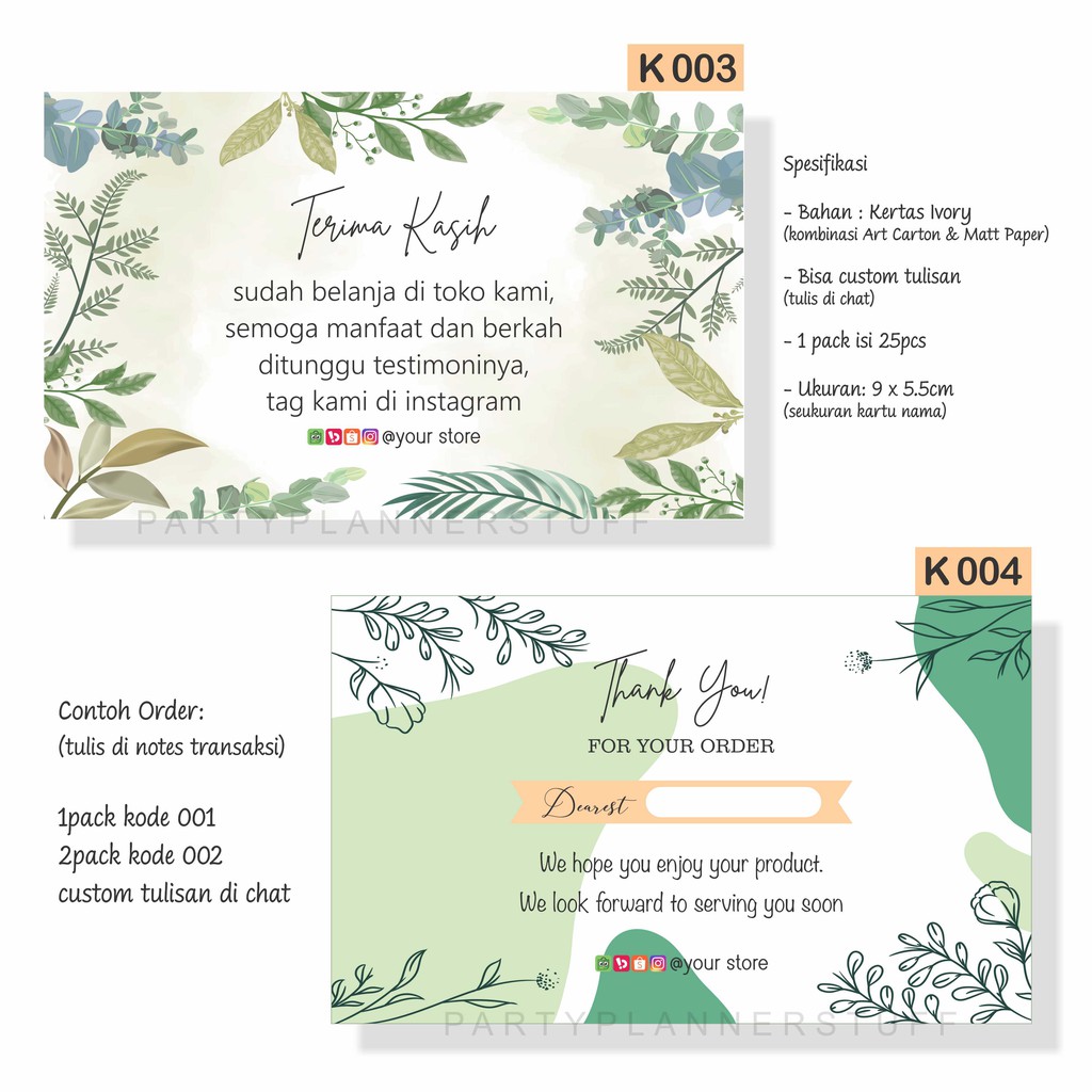 Kartu Ucapan Olshop Kartu Terima Kasih Online Shop Dropship Card Kartu Online Shop Custom Shopee Indonesia