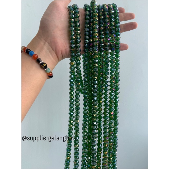 Kristal Ceko 10mm green quartz metallic bahan hijau kuarsa AB metalik