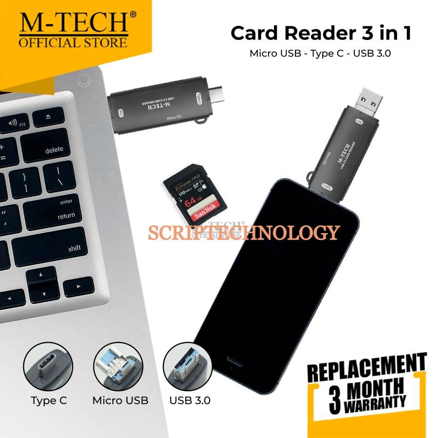 Card Reader 3in1 Micro Usb Sd Card Otg CR30 Mtech