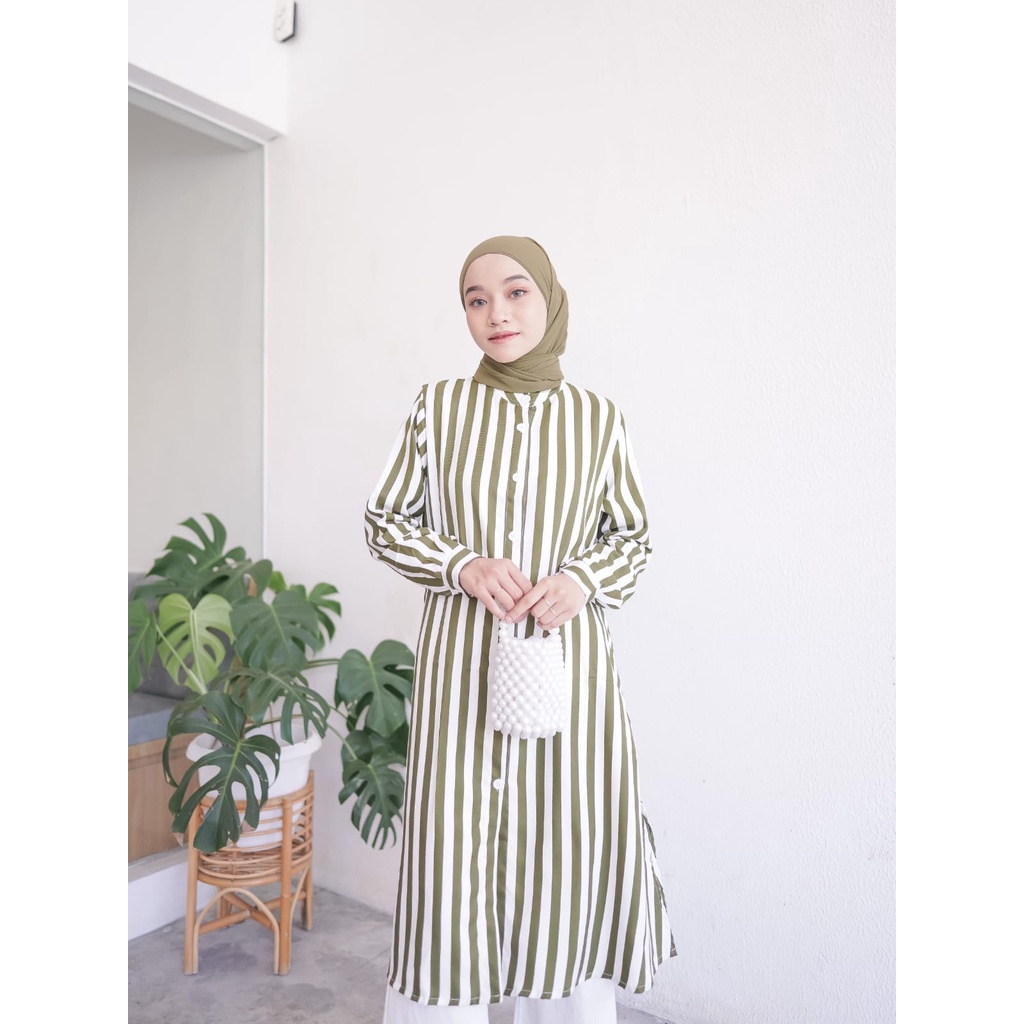 Long Tunik Kancing Tunik Salur Shakila Tunik Garis