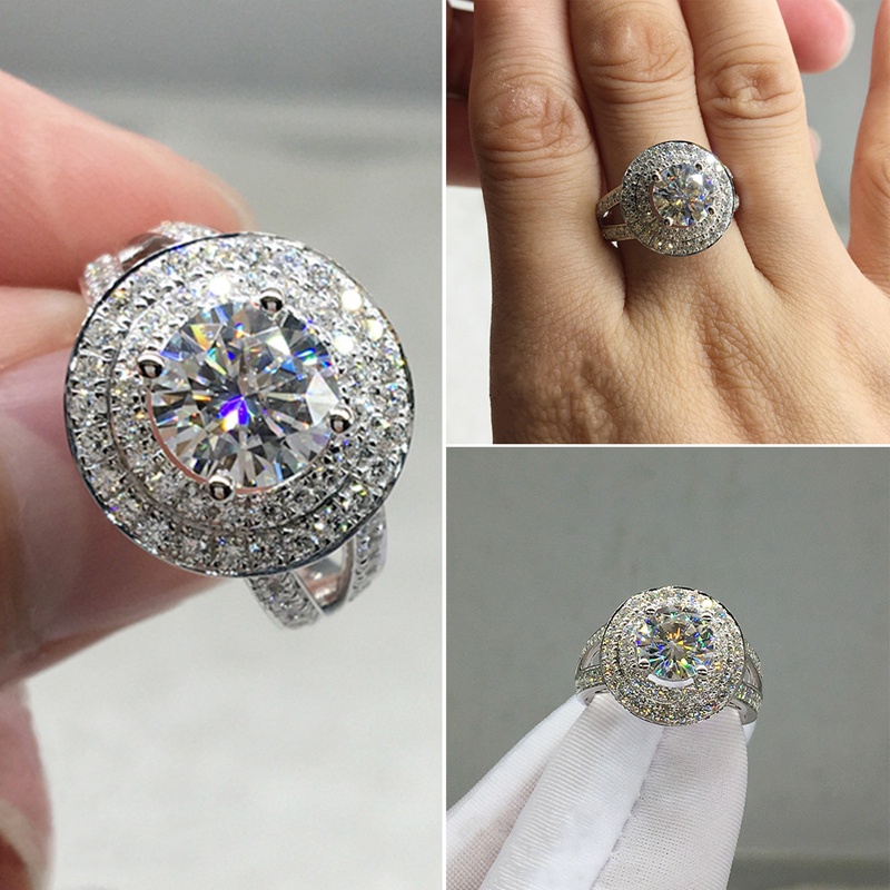 Cincin Bentuk Bulat Bahan Cubic Zirconia Warna Silver Gaya Klasik Untuk Wanita