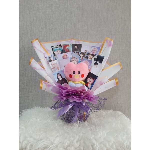 buket boneka bt21 with photocard valentine