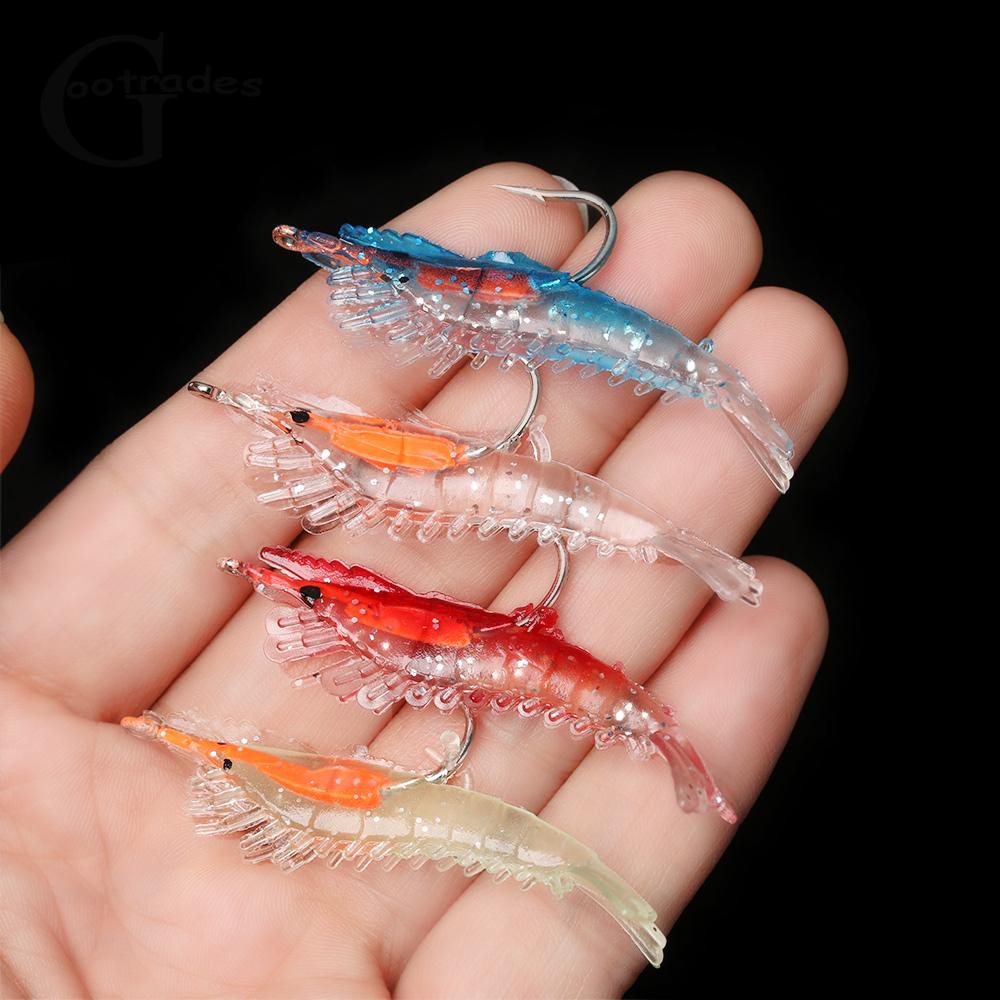 1Pcs Softworm Udang Umpan Pancing 6cm 3g Luminous Shrimp Fishing Lure Ikan Bass Wobbler Kail Memancing Tackle