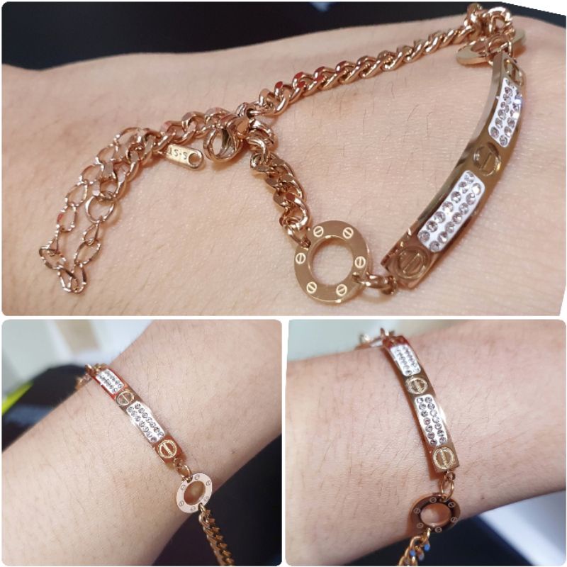 Gelang Titanium Asli Rosegold Premium Quality Anti karat anti alergi Stainless Steel ori T182