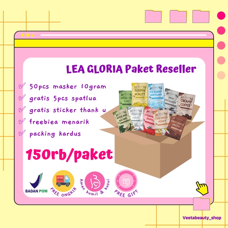 Paket Reseller Masker Bubuk Lea Gloria | Paket Usaha (Original | BPOM | Free Gift)