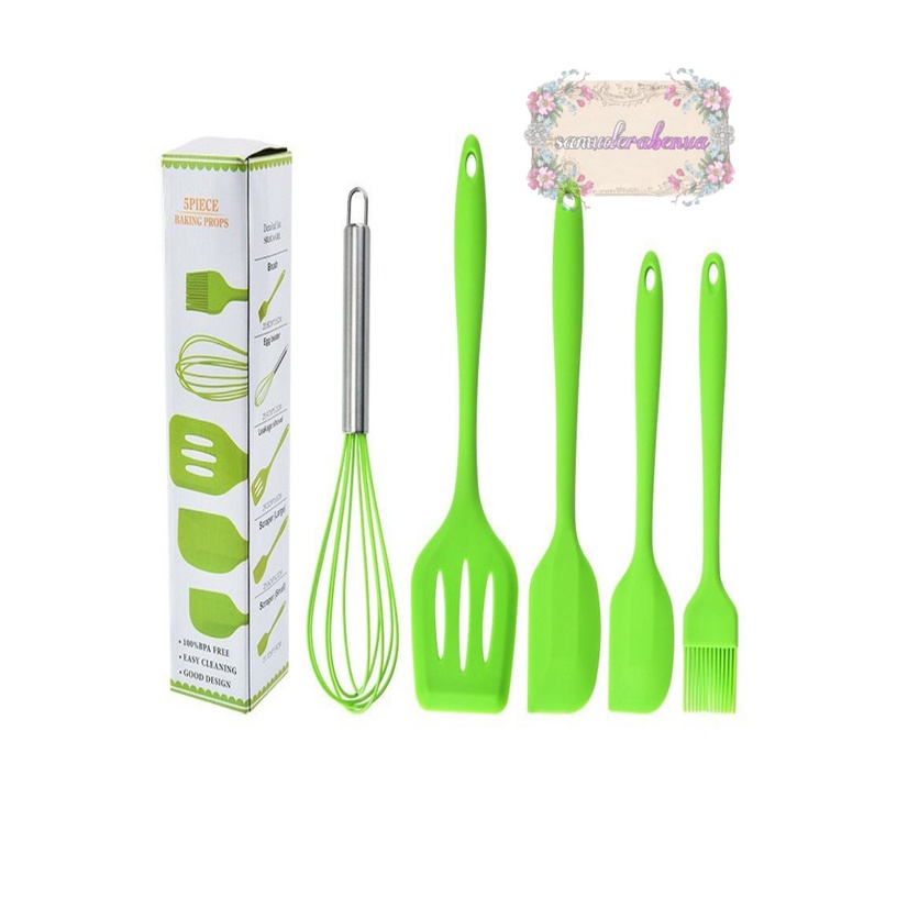 RT81 Alat Masak bahan silikon Silicone Utensil Spatula Cooking Baking Props Set 5pcs Peralatan Masak 5 in 1 Tahan Panas BPA Free SB3465