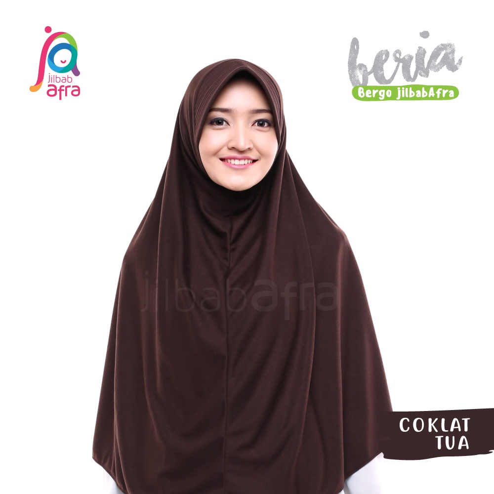 Jilbab Beria - Bergo Jilbab Afra (Arfa) - Hijab Instan Bahan Kaos, Adem, Lembut & Nyaman-Coklat Tua