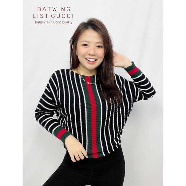 MDLV ~ BATWING LIST GC RAJUT ATASAN KALONG RAJUT LENGAN PANJANG BAJU RAJUT MURAH FASHION WANITA