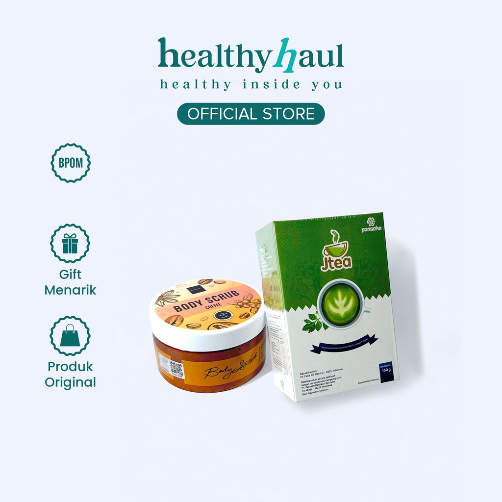 PAKET BEBAS JERAWAT DAN KULIT KUSAM / scarlett bodyscrub coffe / JTEA PANSAKA/ antioksidan tinggi / 