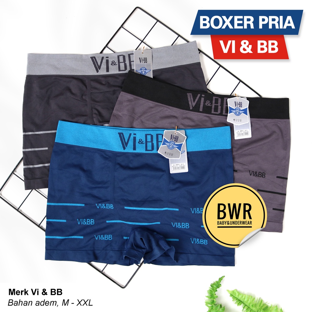 [ 3pc ] CD Boxer Vi&amp;BB Motif / Celana Dalam Pria Boxer Polymeda / CD Coker Lembut Dan Adem | Bwr