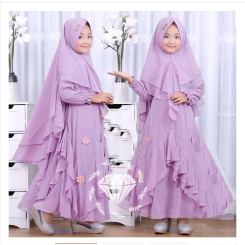 PROMO | GAMIS SYARI ANAK PEREMPUAN MERLIN KIDS BY AMA NAJWA 2 BAHAN wolfice GAMIS  FREE BERGO